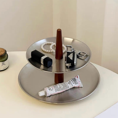 Stainless Steel Wood Two-Tier Accessory Storage Tray Display