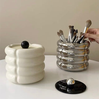 Ceramic storage box with lid brush standin .