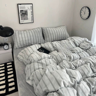 Gray Stripe Fluffy Flannel Duvet Cover Set