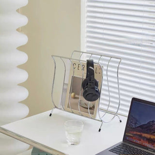 Iron Legged Wire Wave Magazine Rack Storage Silver