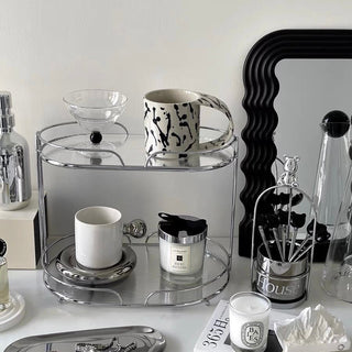 Clear Silver Stripe Pattern Oval Storage Rack