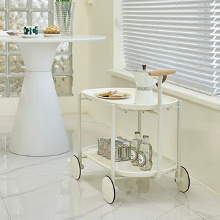Handle Caster-equipped Oval-shaped Two-tiered Side Tablein  Wagon Trolley