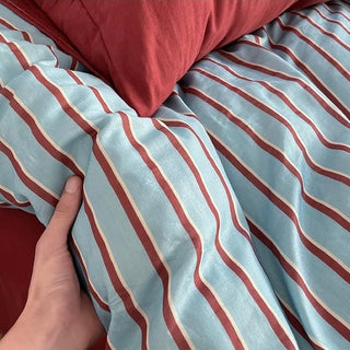 Red x Blue Stripe Soft Cotton Duvet Cover Set   Bed Cover  All Seasons