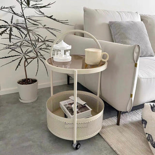 Round Basket Side Table with Casters