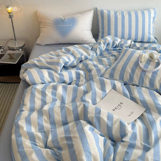 Blue and White Wide Stripe Cotton Duvet Cover Set   Bed Cover  All Seasons