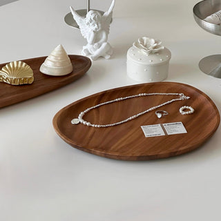 Natural Wood Curved Tray   Small Item Storage Accessory Tray  Brown