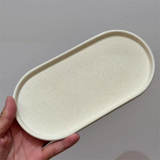 Natural Ceramic Oval Accessory Tray Small Item Holder Plate Tray for Bathroom Sink