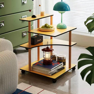 With casters transformable four-tier yellow storage rack side table wagon