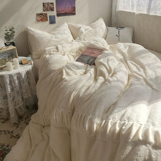 Fluffy and soft Gathered Milk Velvet Winter Duvet Cover Set Bed Cover Bedding Cover