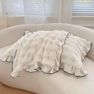White Frill Fluffy Soft Pillowcase  48 x 74cm Faux Fur
