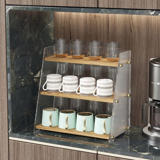 Clear x Wood Grain Three-Tier Storage Display Rack