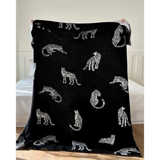 Cheetah print knit blanket 130 x 170 cm black lap blanket multi-cover