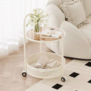 Round Basket Side Table with Casters