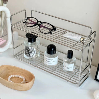 Stainless steel silver two-tier slim storage rack spice rack perfume storage