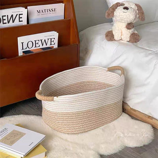 Rope Braided Handled Small Item Storage Basket Large Capacity