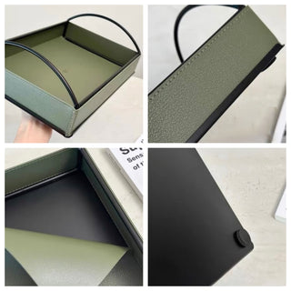 Iron Handle Leather Rectangular Tray  Storage