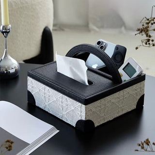 Leather Jacquard Multifunctional Tissue Case   Remote Control Storage Small Item Holder