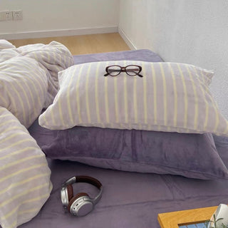 Purple Stripe Milk Velvet Winter Duvet Cover Set