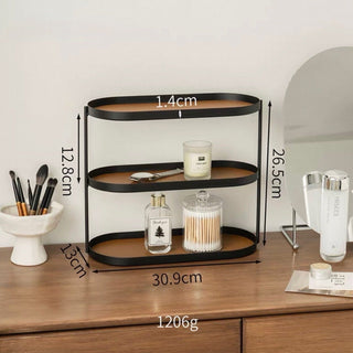 Iron Leather Oval Three-Tier Tray  Storage Rack