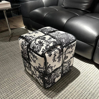 Monochrome Cube-shaped Woven Stool Ottoman 35cm Height Side Table