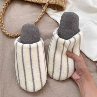 Striped fluffy simple room shoes  4 sizes indoor slippers