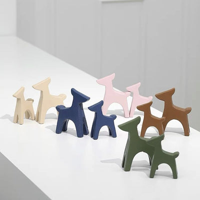Deer motif wooden object set of 2  dog