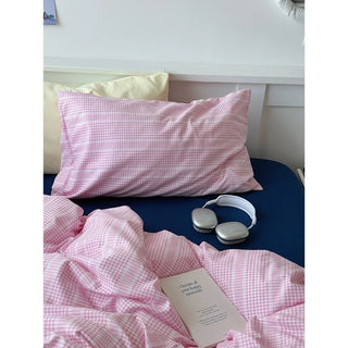 Pink Mix Check Pattern Duvet Cover Set 2 Sizes  Bed Cover All Seasons Year-Round