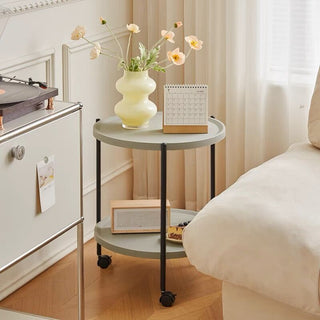 Round side table with castersin  wagon