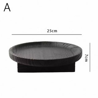 Legged Black Wood Round Tray