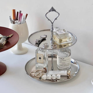 Stainless steel two-tier accessory tray display
