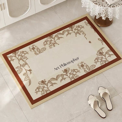 Brown floral pattern water-repellent entrance mat 50x80