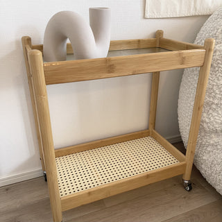 Bamboo Two-Tier Storage Rack with Casters Side Table