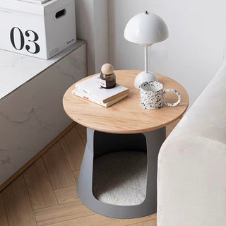 PetHouse Wood Top Round Side Table  Sofa Table Cat House Multifunctional