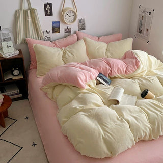 Two-tone Simple Plain Milk Velvet Winter Duvet Cover Set