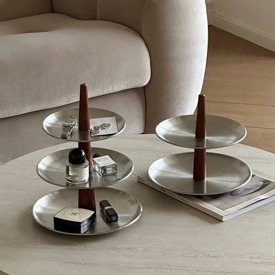 Stainless Steel Wood Three-Tier Accessory Storage Tray Display