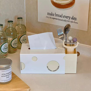 Cheese motif multi-functional tissue case   also suitable for storing remote controls and small items.
