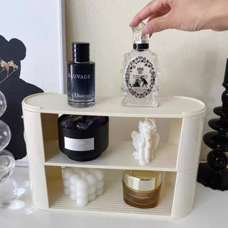 Three-tier perfume and cosmetic multi-display storage rack