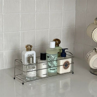 Stainless steel silver slim rectangular storage rack for perfume and cosmetics