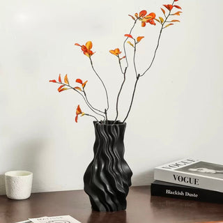 Twist Pleated Design Matte Color Flower Vase  Ceramic Vase Object