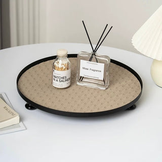 Iron Braided Leather Big Round Tray