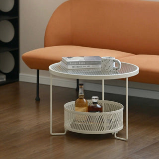 Iron Glass Round Side Table  Low Table with Storage