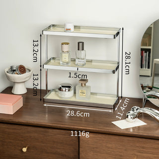 Silver Frame Rectangular Three-Tier Storage Display Rack   Includes Trays for Cosmetics and Perfume Storage