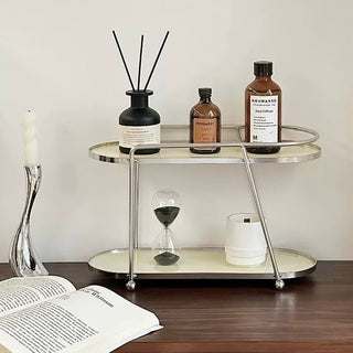 Silver Frame Oval Two-Tier Storage Rack