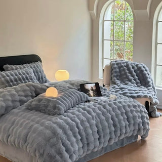 Blue Gray Fluffy and Soft Duvet Cover Set 2 Sizes  Bed Cover Bedding Cover