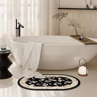 Monochrome floral pattern bath mat 50x80cm quick-drying