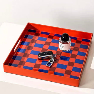 Orange Blue Checkerboard Square Tray