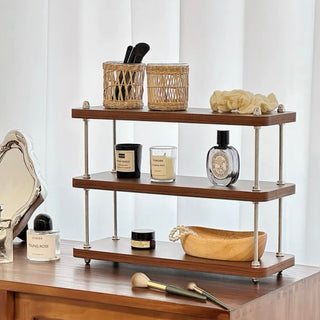 Wood Silver Three-Tier Storage Display Rack Perfume Storage