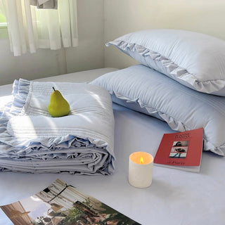Summer comforter frilled washed cotton duvet cover set  2 sizes