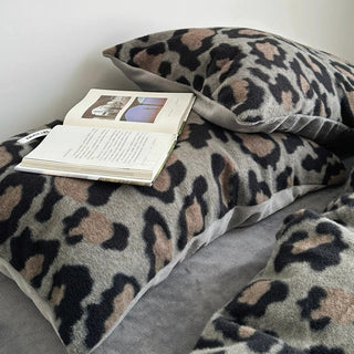 Gray Leopard Print Duvet Cover Set 2 Sizes  Winter Thick Bed Cover Bedding Cover Leopard Print