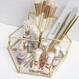 Hexagonal Gold Frame Clear Brush Stand